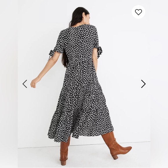 NWT Madewell Tie-Sleeve Tiered Midi Dress in Woodcut Flowers - Picture 3 of 8